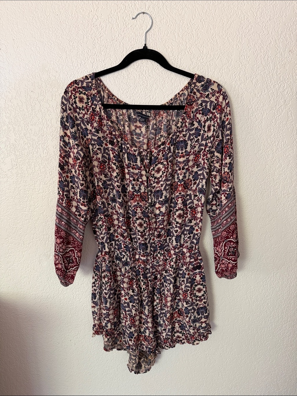 (4 for 20)American Eagle Outfitters Floral Print Romper - Cream, Navy & Burgundy